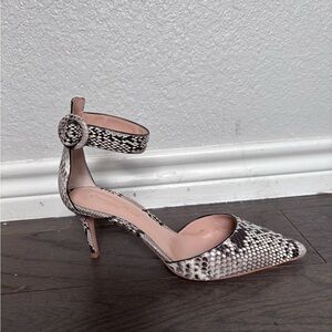 Gianvito Rossi Pistons Rock Black and White Snakeskin Heels with Ankle Strap